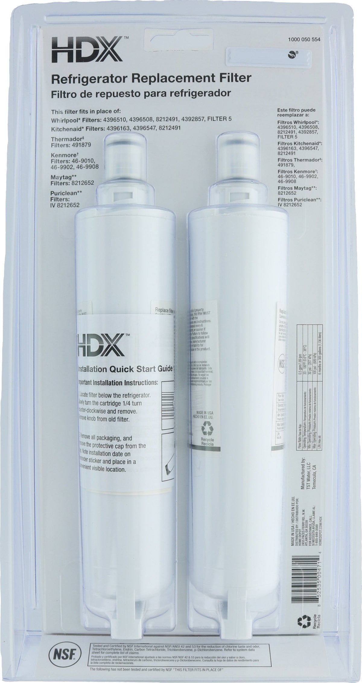 HDX FMW-2 Replacement Water Filter / Purifier for Whirlpool Refrigerators (2 Pack)