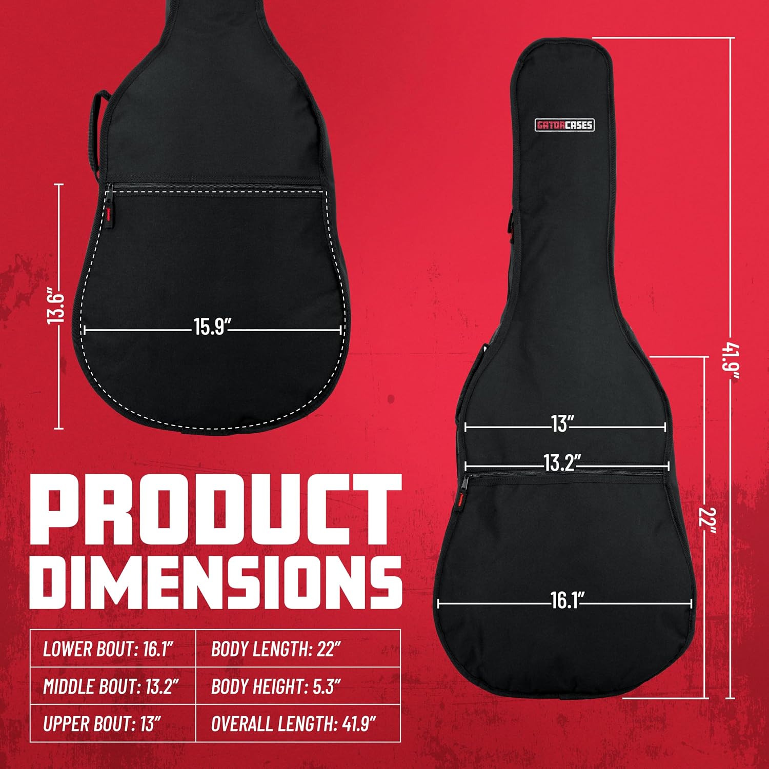 Cases Foam Padded Acoustic Guitar Gig Bag, Fits Dreadnought Style Acoustic Guitars up to 41.9" in Length (GBE-DREAD)