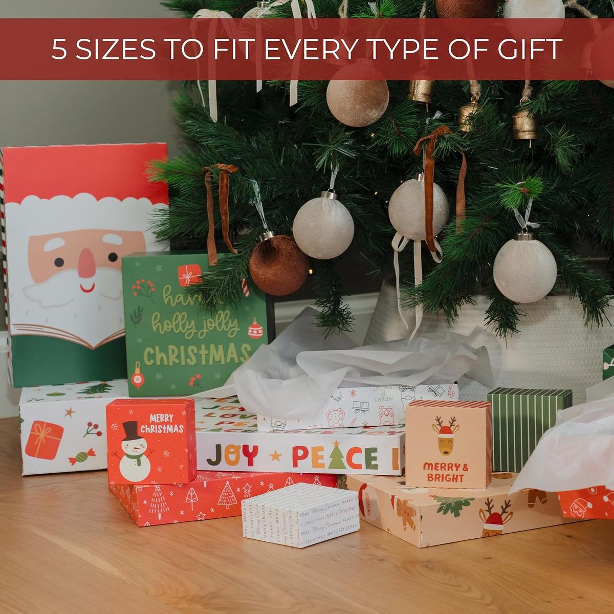 Beautiful Christmas Gift Boxes Set of 15 - Holiday Present Boxes for Shirts