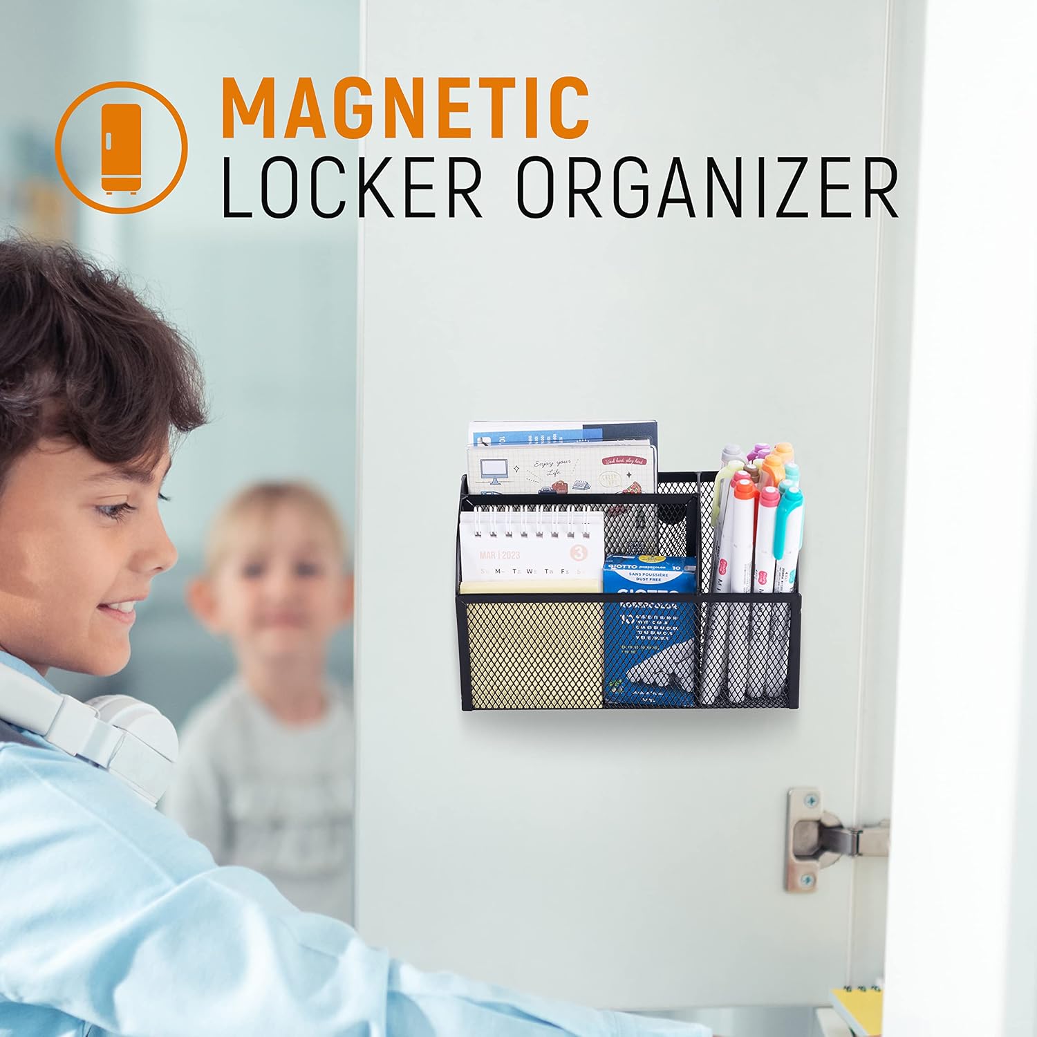 3-Grid Magnetic Pencil Holder, Strong Magnet Locker Organizer, Black | Mesh Magnetic Shelf, Marker Holder Perfect for