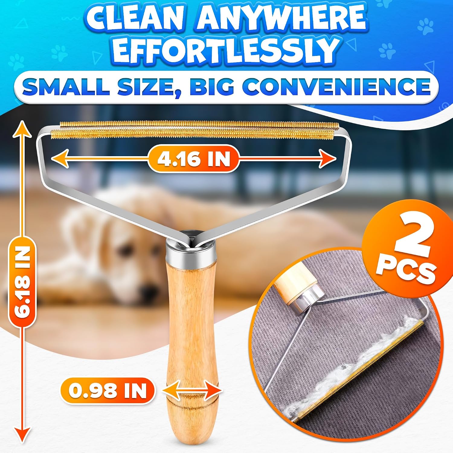 Pet Hair Removers 2 Pack Reusable Metal Lint Remover Tool – Durable Pet Hair Remover Tool with Wooden Handle |