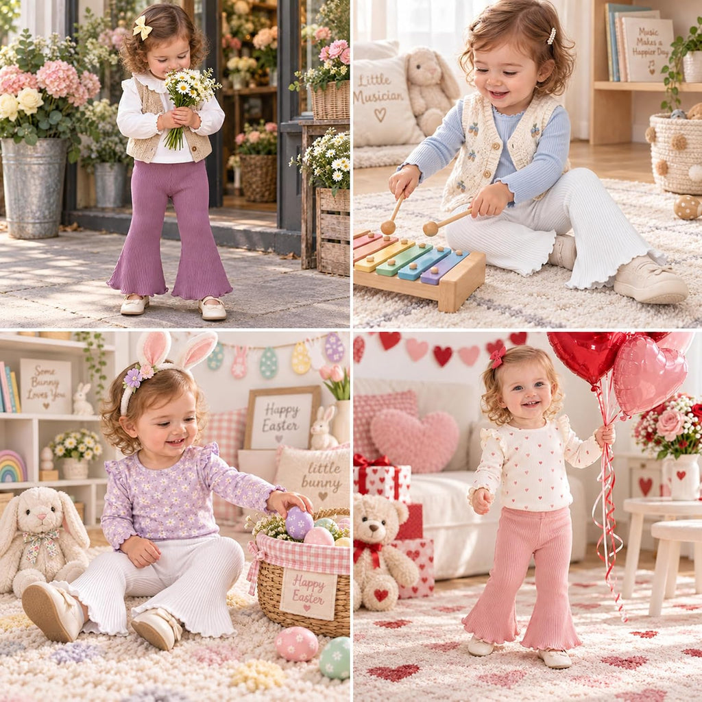 Baby Girl Flare Pants 3 Pack Ribbed Toddler Bell Bottoms 6M-3T