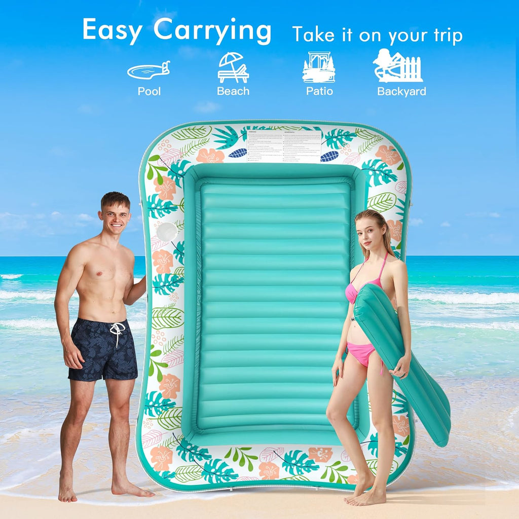 Inflatable Tanning Pool Lounger Float, Stonful 87" x 63" Pool Floats Adult with Pillow & Cup Holder, 4 in 1 Water