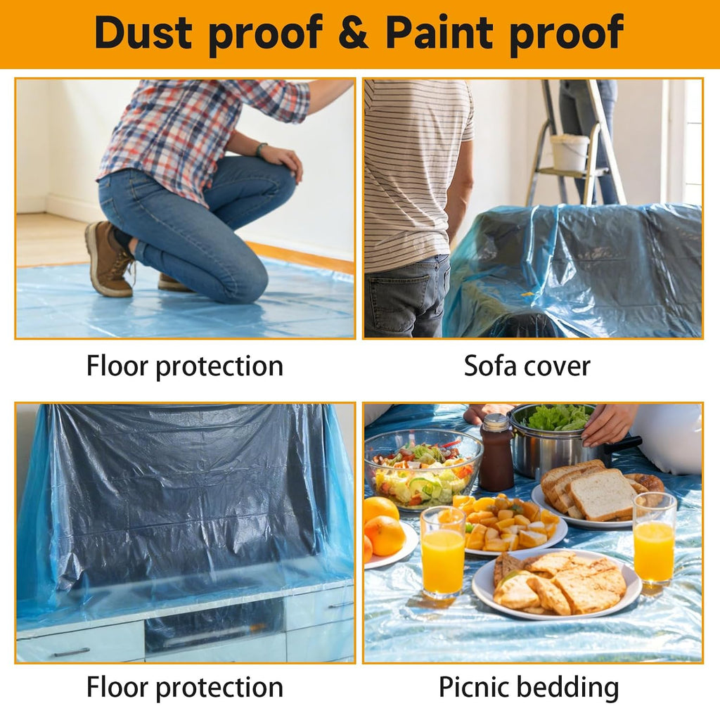 8 Rolls 22" x 66' Painters Plastic Sheeting, Pre-Taped Masking Film, Tape and Drape Drop Cloth for Painting