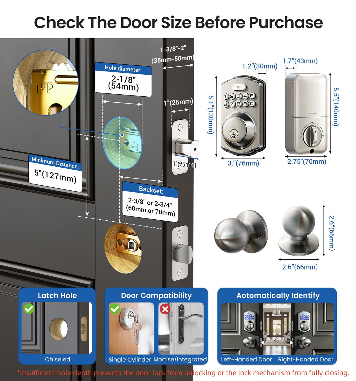 KS01C Keyless Entry Deadbolt Door Lock with Knobs, Satin Nickel
