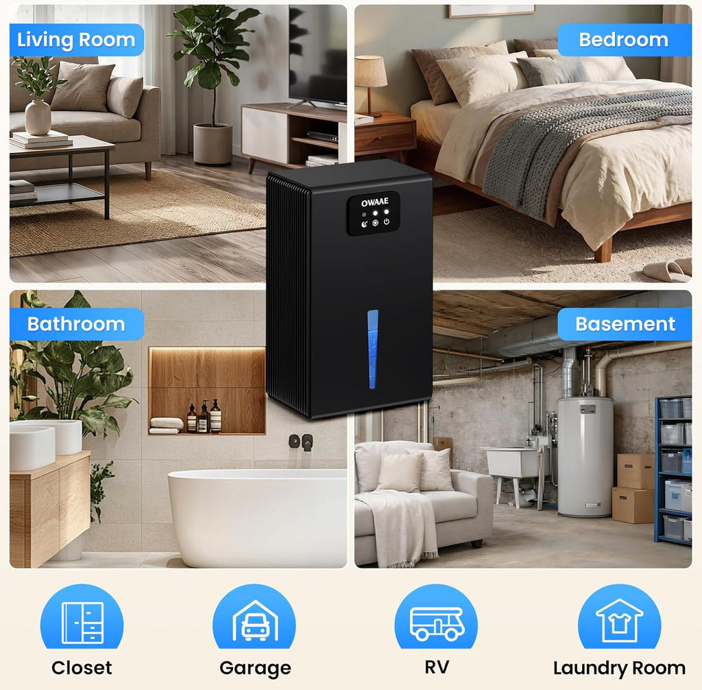 Dehumidifier for Home with Auto Shutoff Sleep Mode, 1000 Sq Ft | Quiet for Bedroom Basement Bathroom with Portable