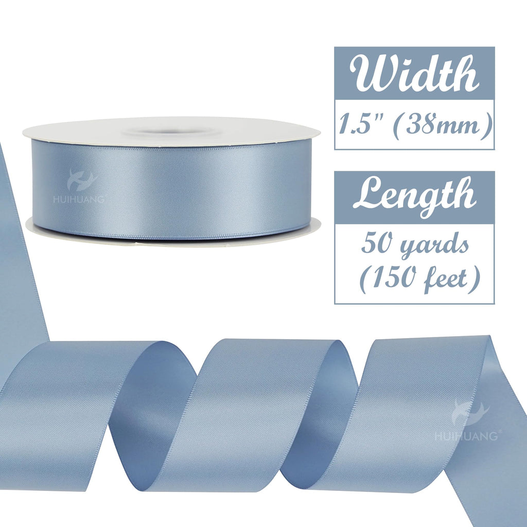 1.5 inch Dusty Blue Double Faced Satin Ribbon Continuous 50 Yds