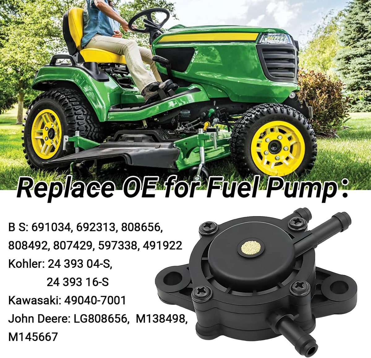 808656 Fuel Pump Kit for Intek Extended Life V-Twin 18-26HP Kohler 24 393 04-S 24 393 16-S Kawasaki 49040-7001 Honda Yamaha Fits J D Hasqvarna Craftsman Ariens Toro SCAG Bad Boy Lawn Mowers