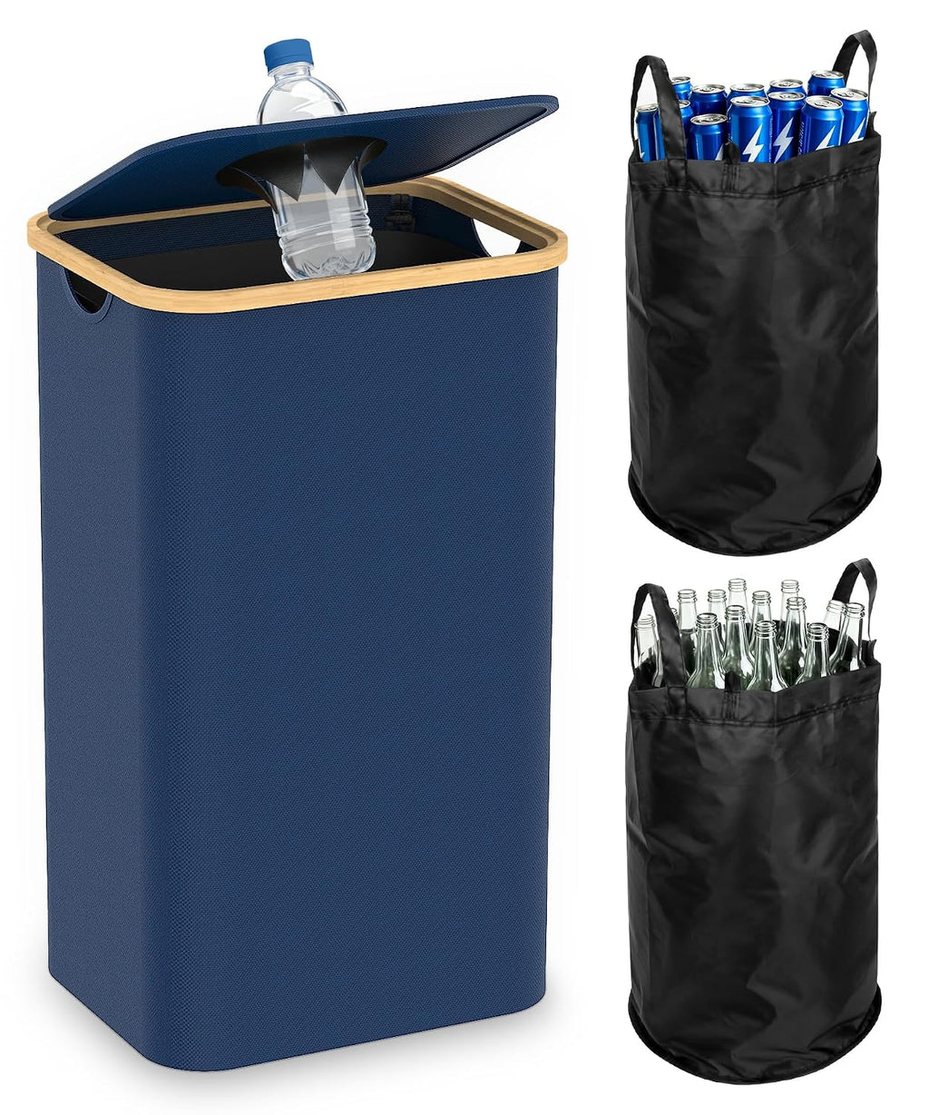 26 Gallon Recycling Bins for Kitchen with lid, Blue | with 2 Pack Removeable and Reusable Inner Bag, Oxford Fabric
