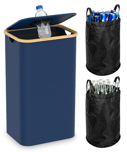 26 Gallon Recycling Bins for Kitchen with lid, Blue | with 2 Pack Removeable and Reusable Inner Bag, Oxford Fabric