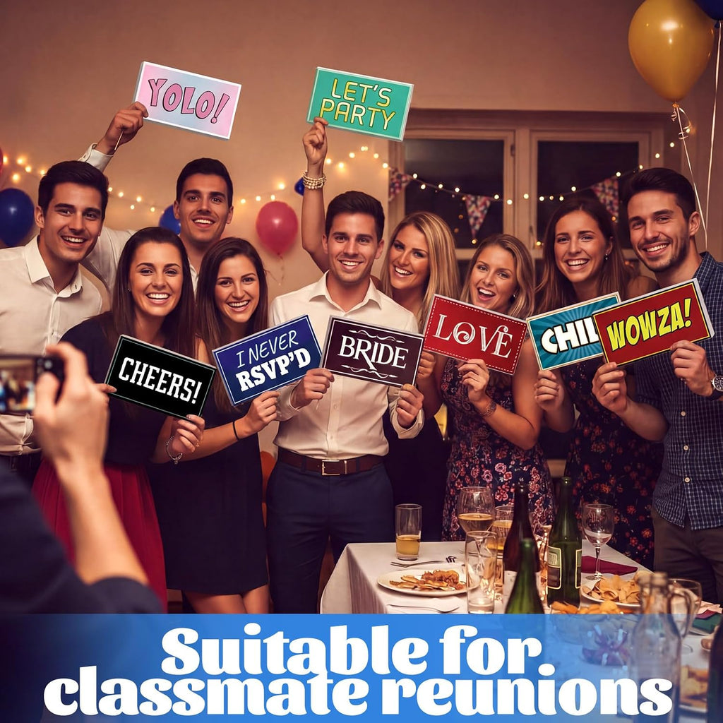 64 Design Photo Booth Prop Sign Decor Double Sided Photobooth Accessoires 11x5.5'' PVC Selfie Prop Sign for Wedding