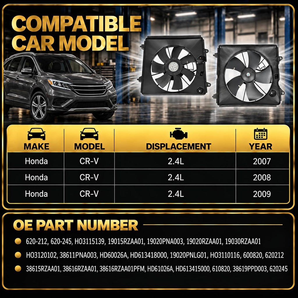 620-212 620-245 Radiator Cooling Fan Assembly Fits for 2007-2009 Honda CR-V 2.4L Replaces OE HO3115139 HO3120102