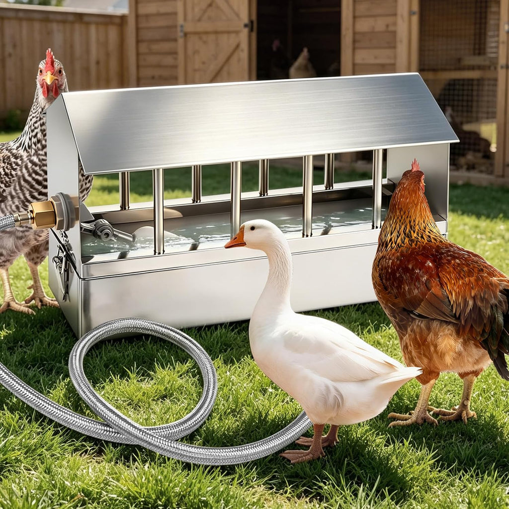 Automatic Chicken Waterer Stainless Steel Large Metal Chicken Waterer System Poultry Waterer Dispenser with Float