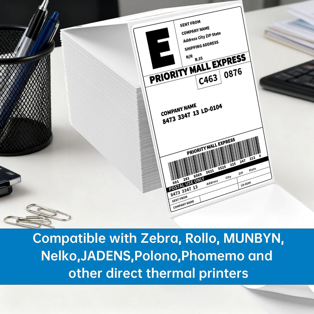 4x6 Thermal Labels, Perforated, 500/Stack, Commercial Grade | 4x6 Labels Fanfold, Strong Adhesive, BPA Free, Clear