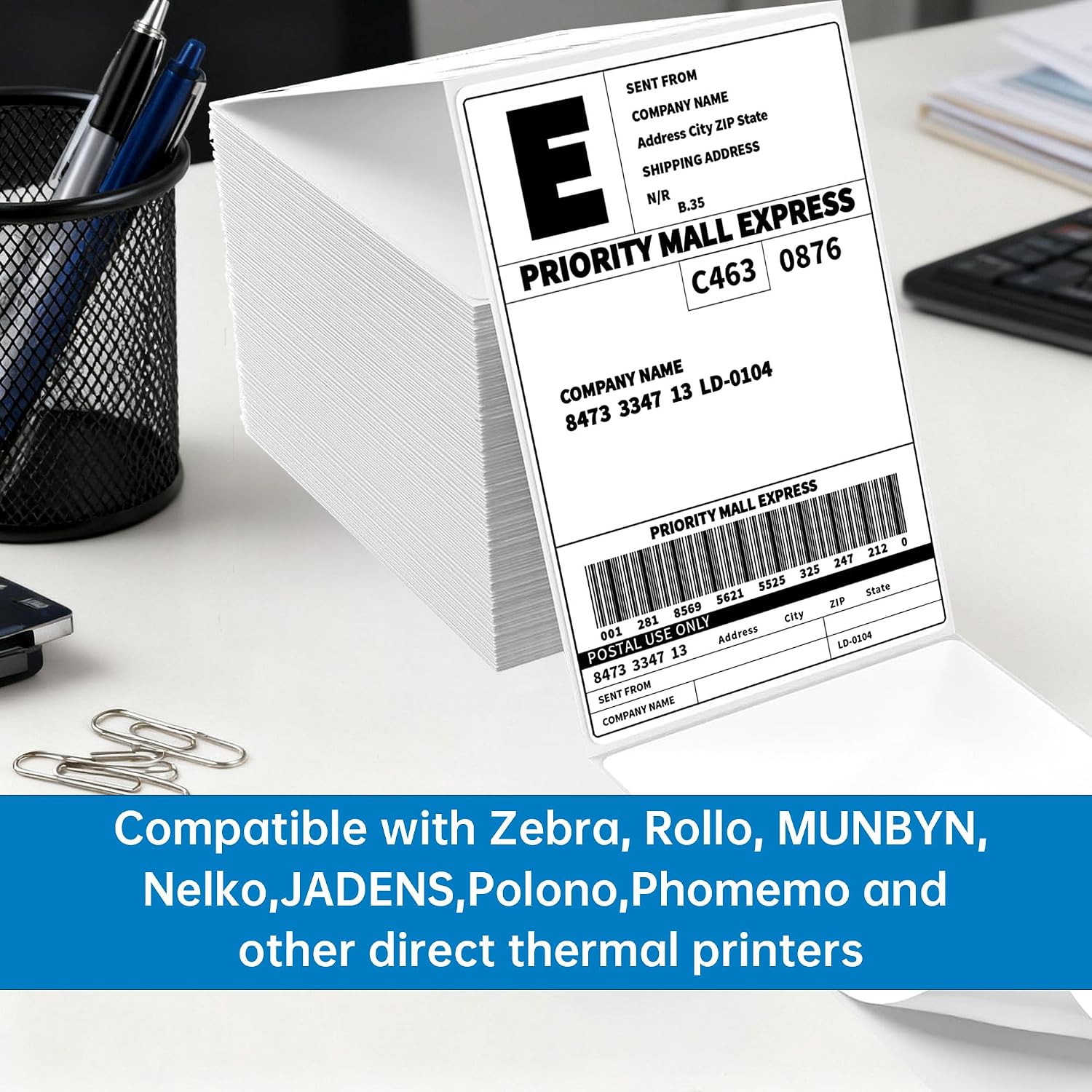 4x6 Thermal Labels, Perforated, 500/Stack, Commercial Grade | 4x6 Labels Fanfold, Strong Adhesive, BPA Free, Clear