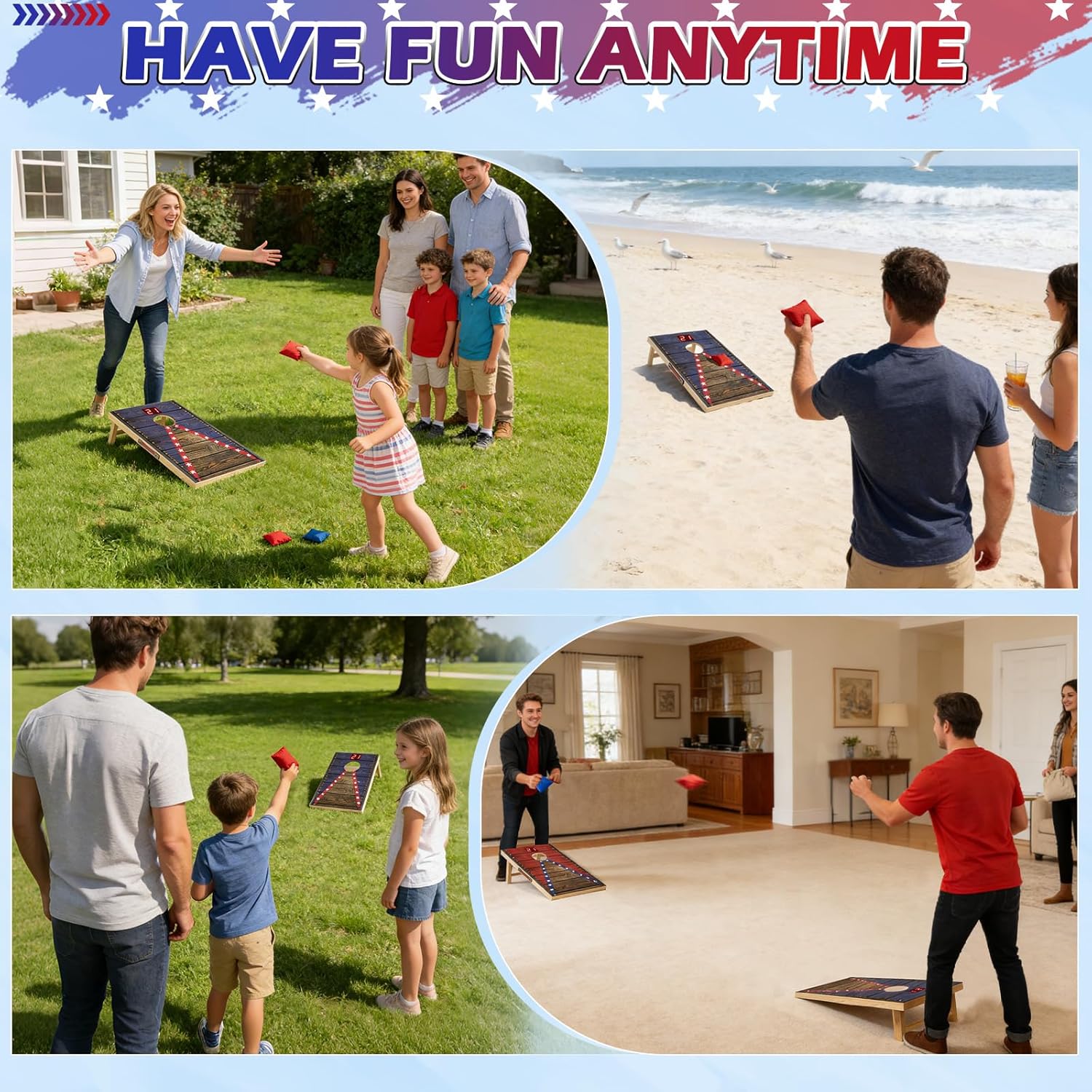 Cornhole Board Set with Automatic Score Counter 4x2ft 3x2ft 2x1ft | Solid Wood Frame, Corn Hole Games for Parks