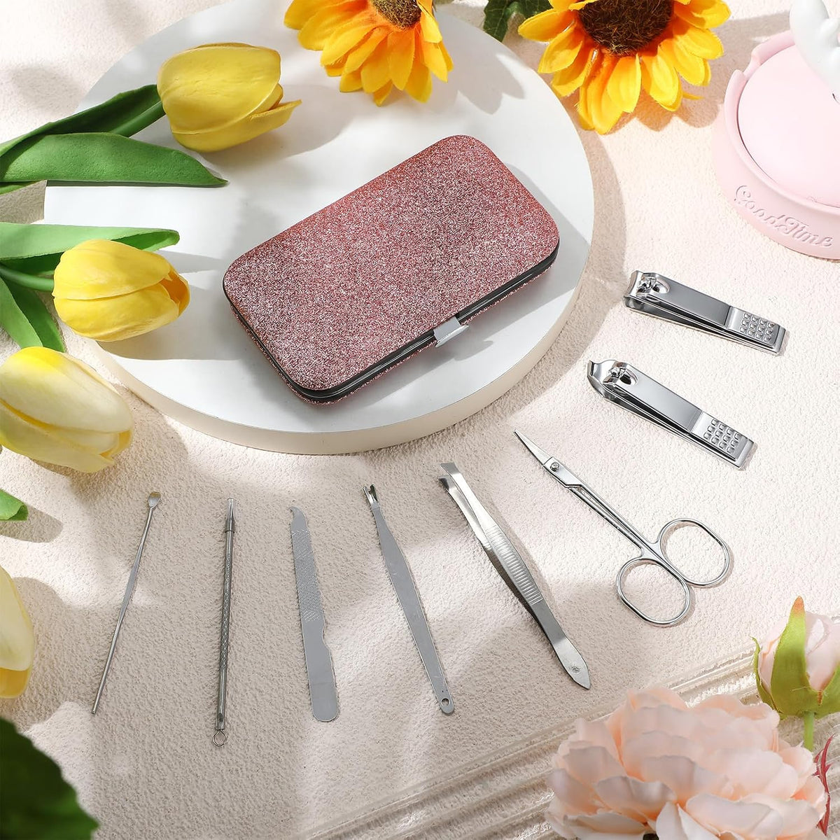 12 Sets Manicure Set Nail Clippers Pedicure Kit, Glitter Pink