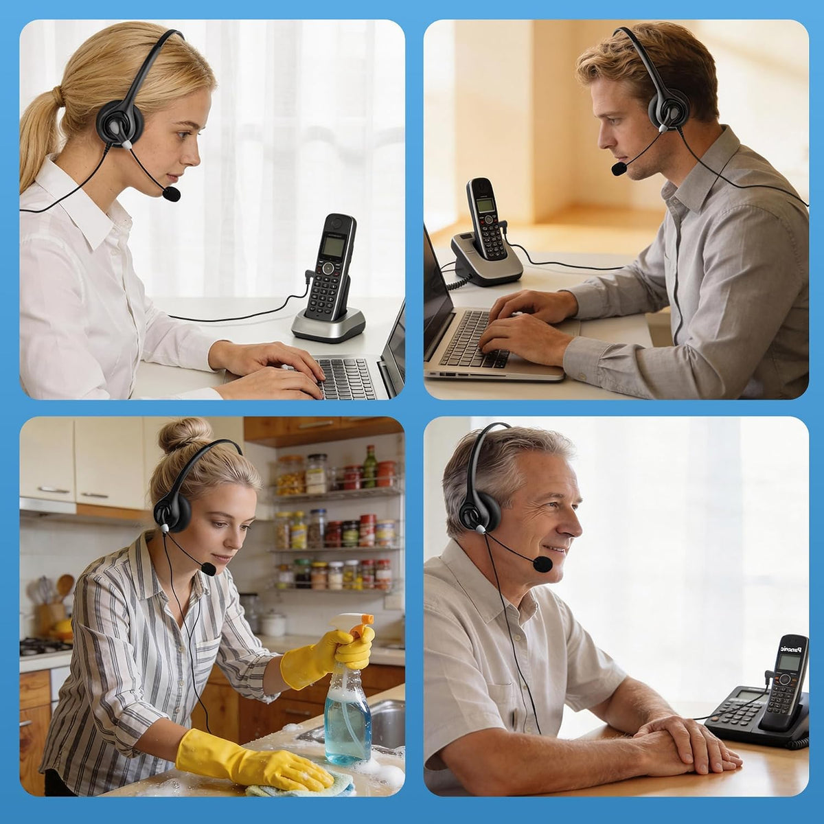 Cordless Phone Headset with Microphone, 2.5mm Jack Telephone Headset for Office Landline, Noise-Cancelling Mic &