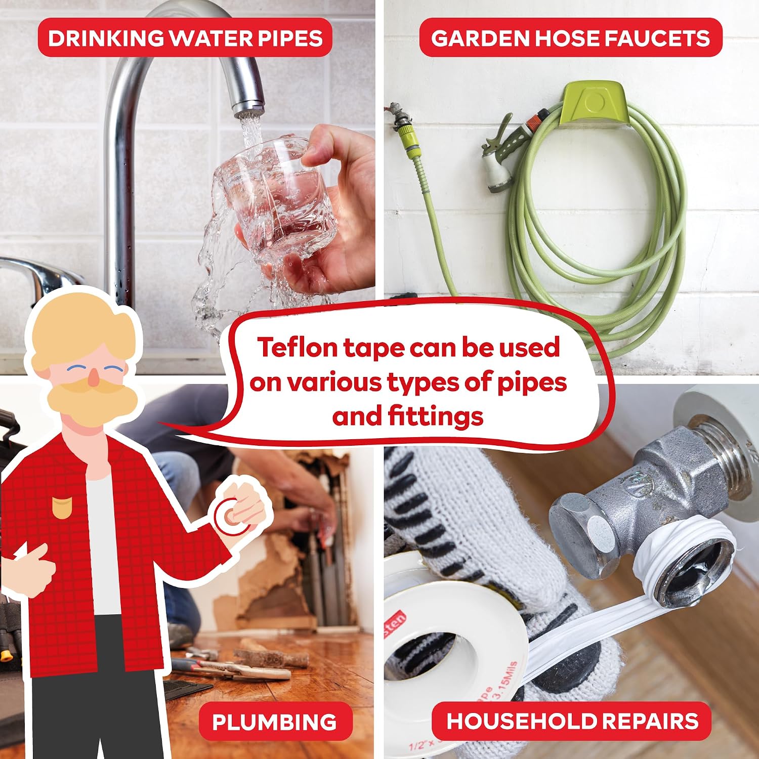 Teflon Tape for Plumbing, 1/2 Inch x 394 Inches (30-Pack, 19,700" Total) – PTFE Plumbers Tape for Shower Head, Pipe