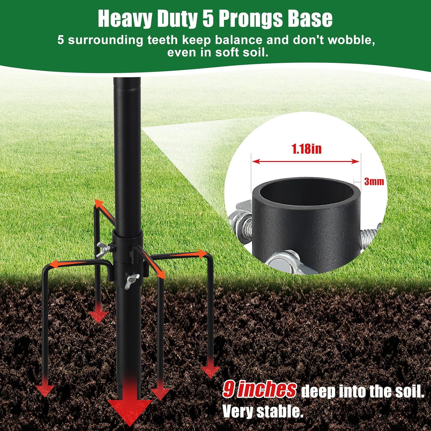 Bird Feeder Pole, 105" Heavy Duty Adjustable Feeder Stand with 5-Pronged Base for Birdhouse Mounting, Weather