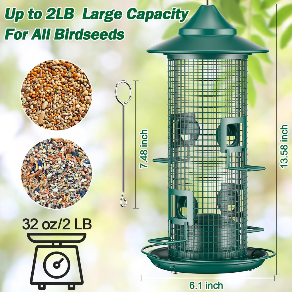 Metal Bird Feeder for Outdoors Hanging, 2LB Chew Resistant, Green
