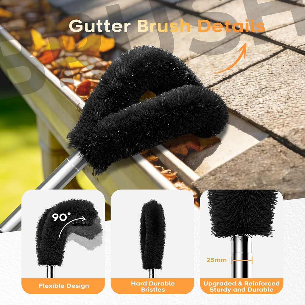 13ft Gutter Cleaning Tools From the Ground, No Ladder Needed, 3-in-1 Gutter Cleaner Pole with Replaceable Brush Rake