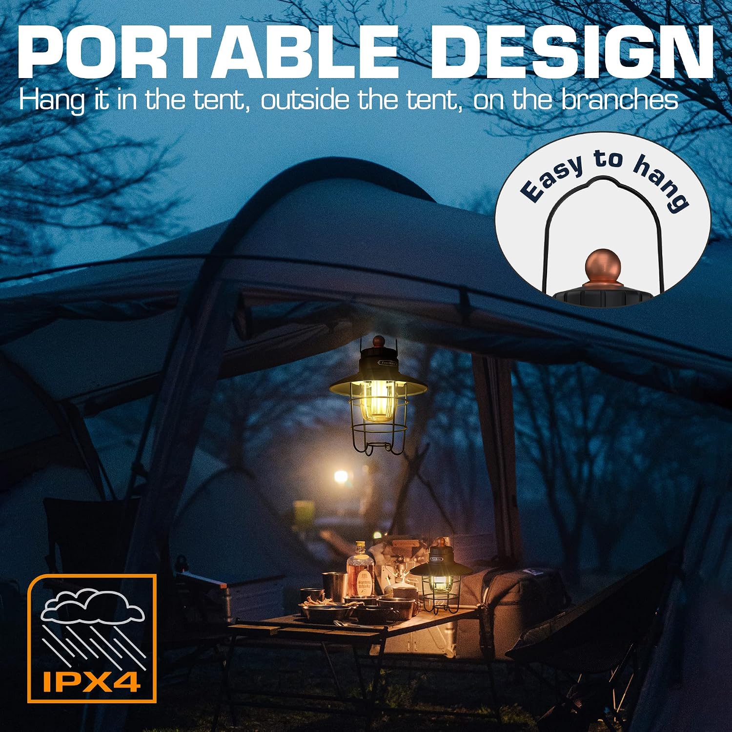 LED Camping Lantern Pack of 2, USB C Rechargeable Lantern with 3 Light Modes, Vintage Outdoor Lanterns with Power