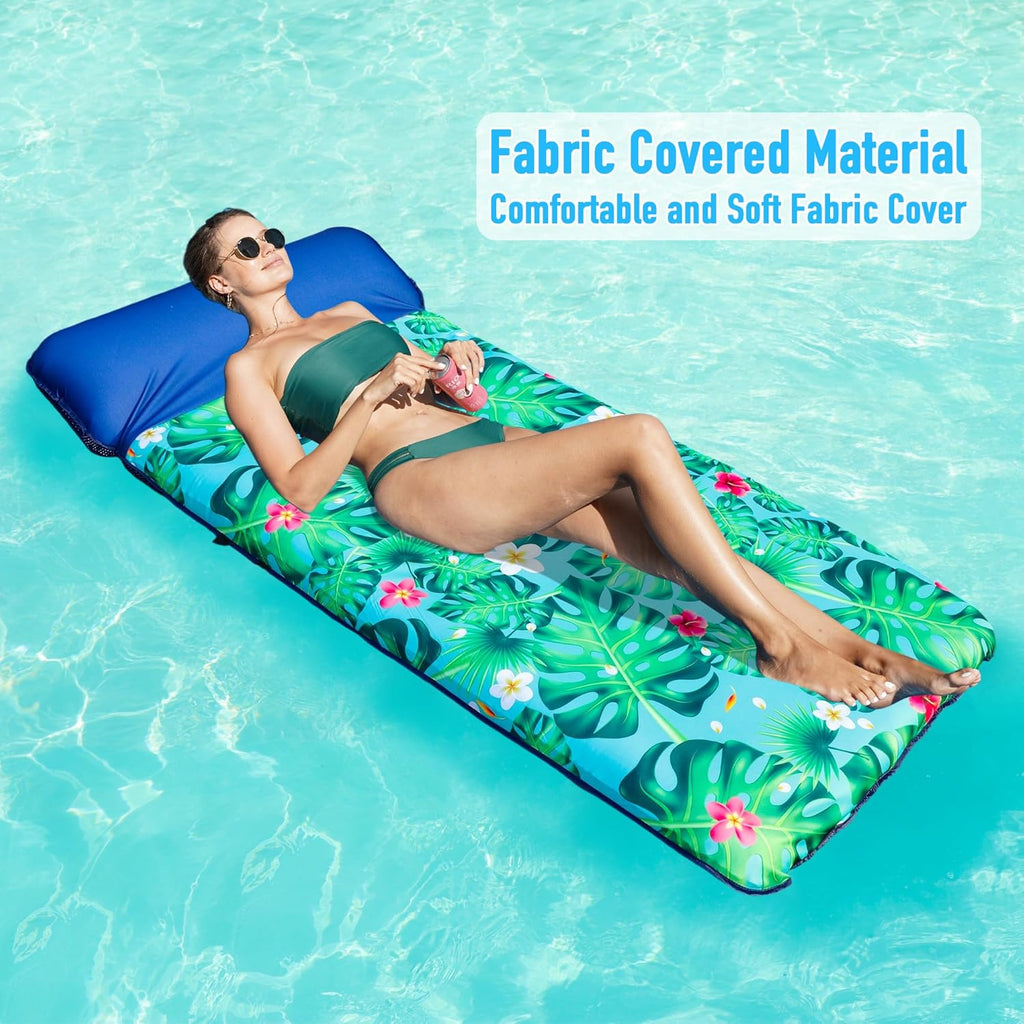 Oversized Pool Floats for Adults - 72" X 38" Extra Large Fabric Covered Inflatable Pool Lounger with Headrest, Pool