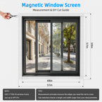 Adjustable Magnetic Window Screen Max 51" x 59", White Frame,Polyester mesh
