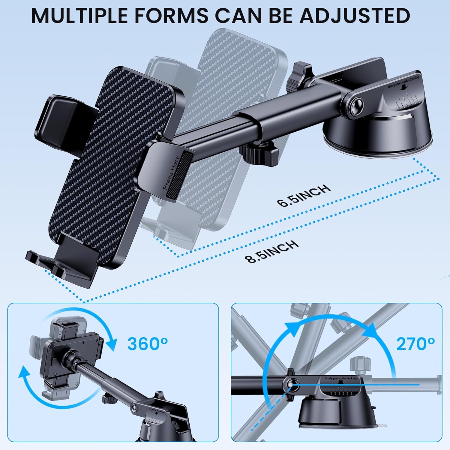 Phone Holders for Your Car [Military Grade Suction Ultra Strong Base] Cell Phone Car Holder 3 in 1