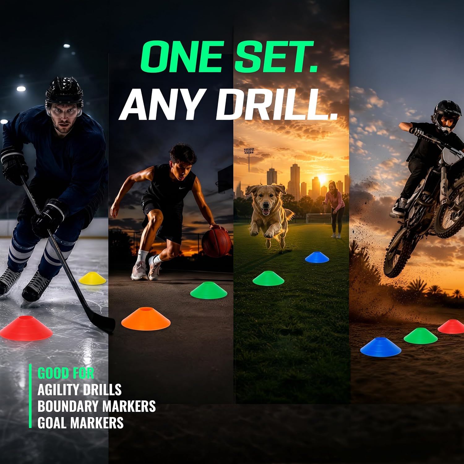 Agility Training Cones 25 Pack, Soccer Disc Cones with Holder, 5-Color Sports Cones for Speed
