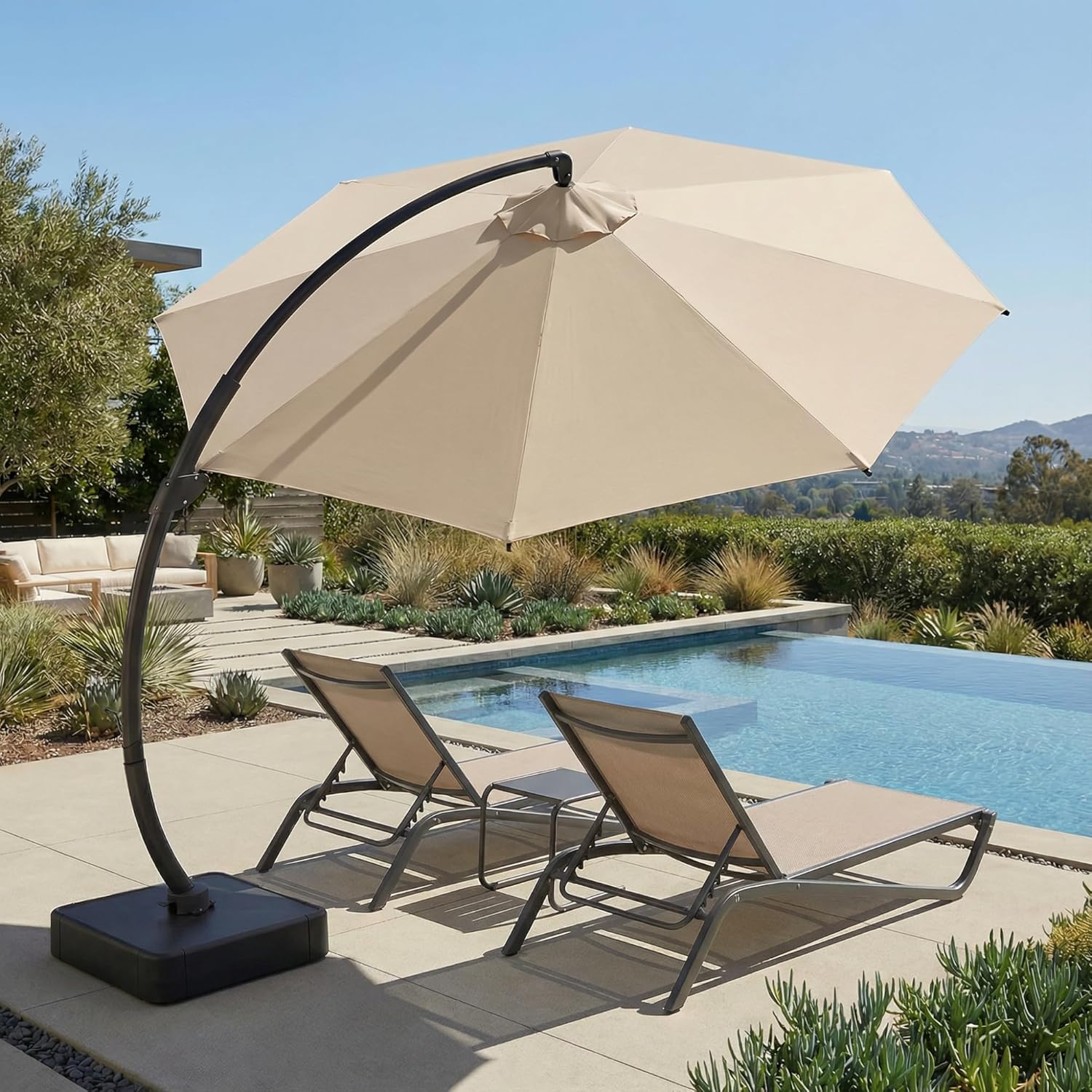 11ft Offset Cantilever Patio Umbrella with Base Included, Large Round Aluminum Outdoor Umbrella, 360° Rotation &