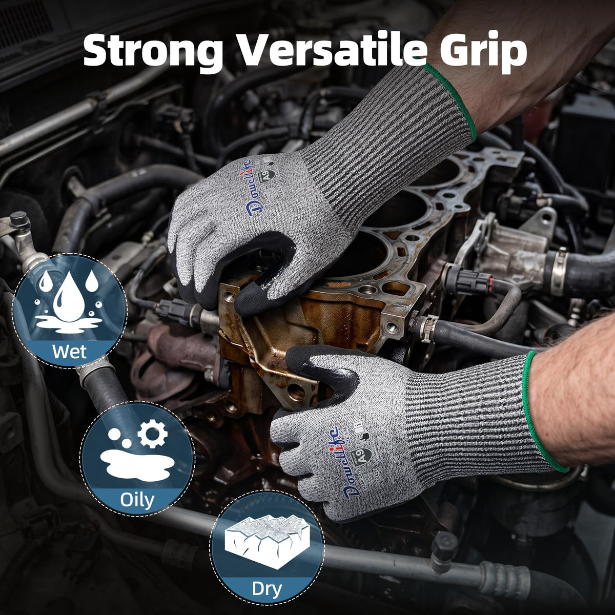 Beyond-Palm A9 Cut Resistant Work Gloves - Extended Wrist Protection, Sandy Nitrile Grip, Breathable, Touchscreen