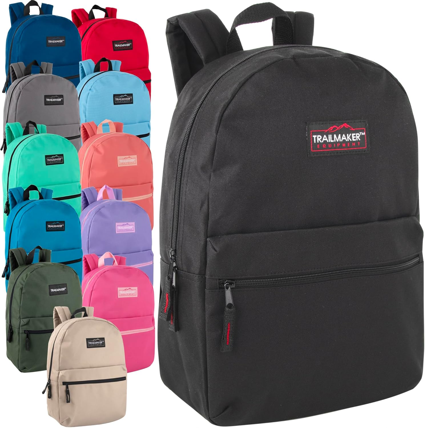 24 Pack- Classic 17 Inch Backpacks in Bulk Wholesale Back Packs for Boys and Girls (Assorted 12 Colors Pack)