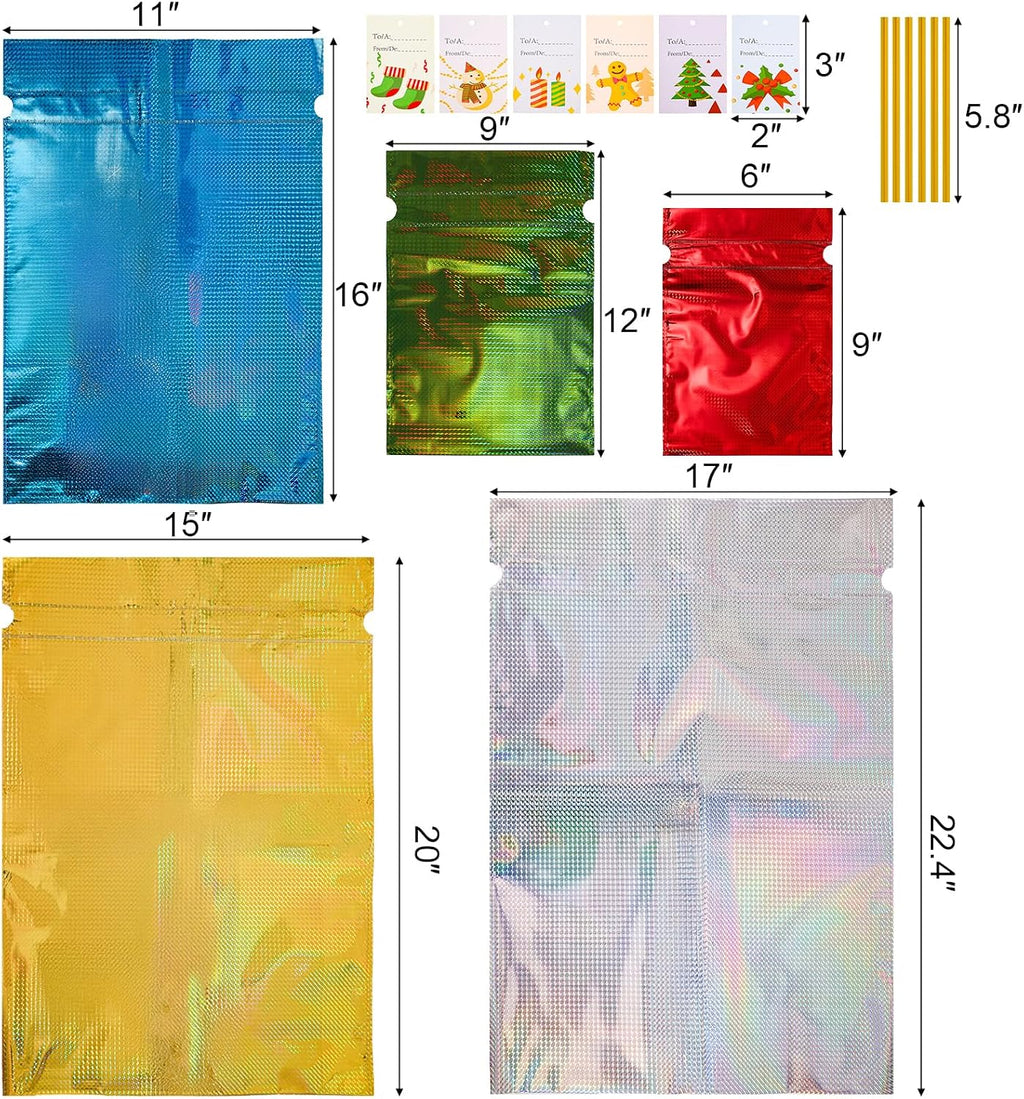 24 Pcs Christmas Drawstring Gift Bag, Wrapping Bag Bulk with Tags