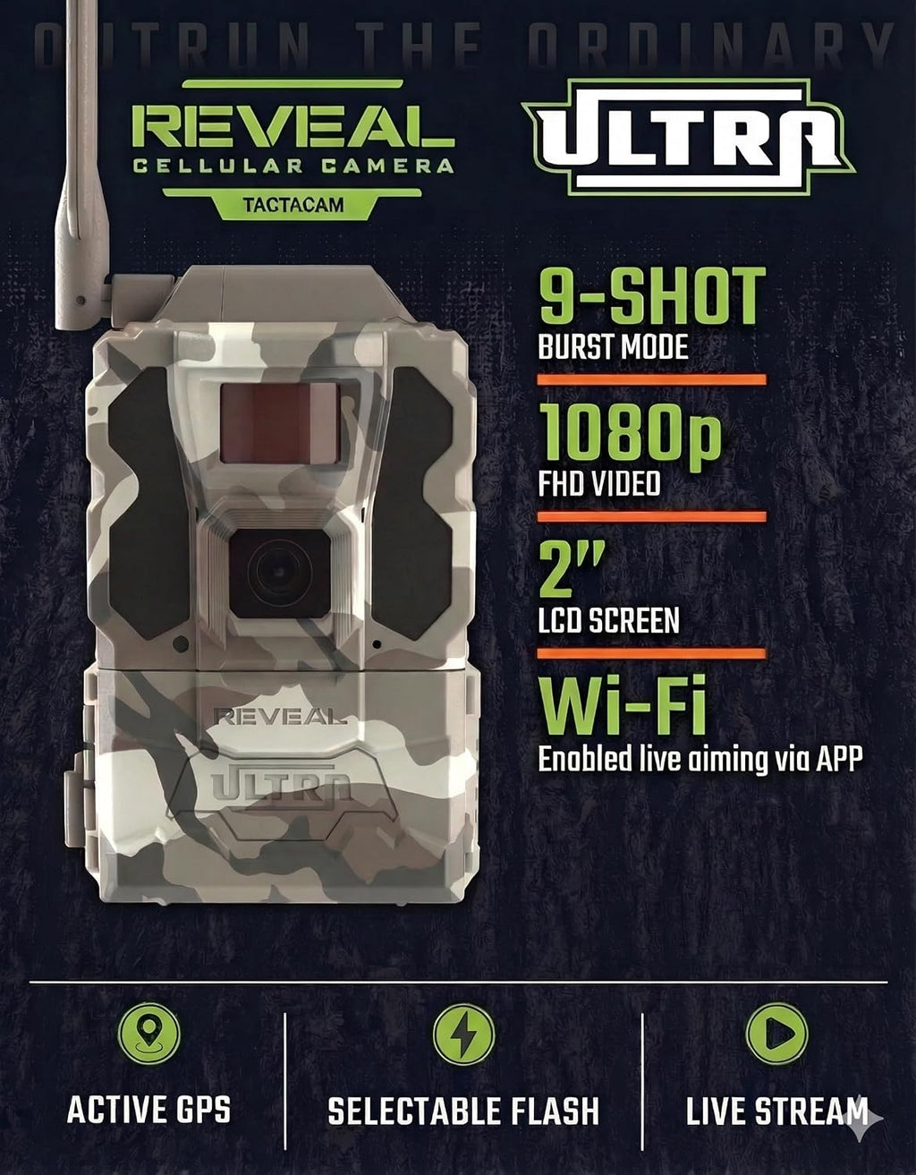 Reveal Ultra Cellular Trail Camera – 4K Photo, 1080P Video, Live Streaming, GPS, Low-Glow/No-Glow Flash, LTE –