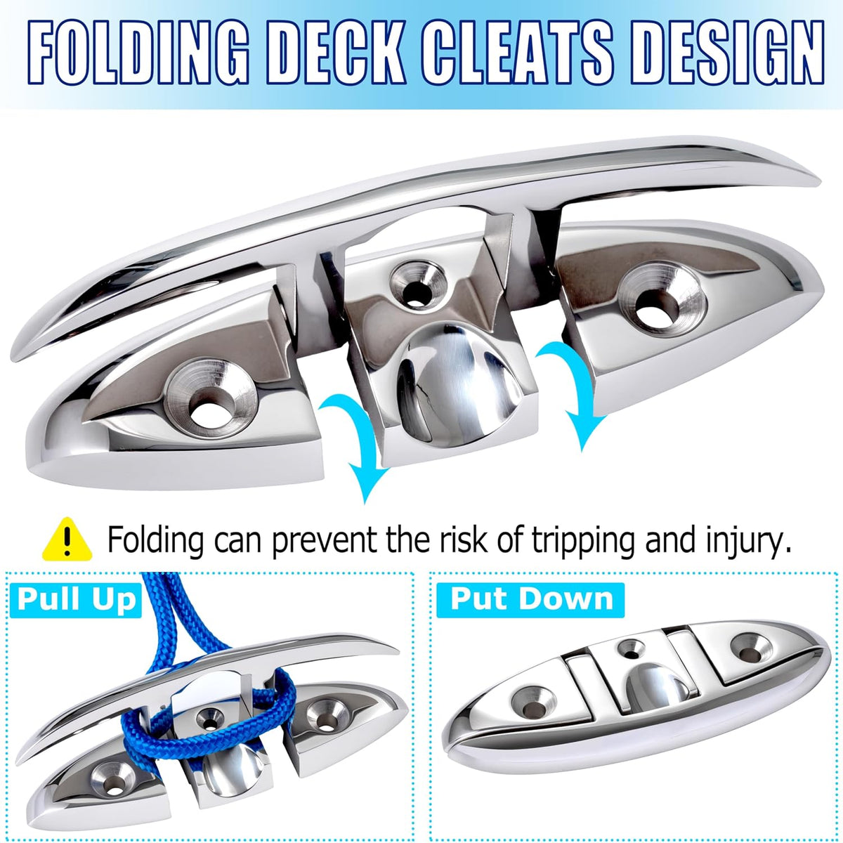 1 Pack 5" 316 Stainless Steel Boat Cleat, Flip Up Dock Cleat