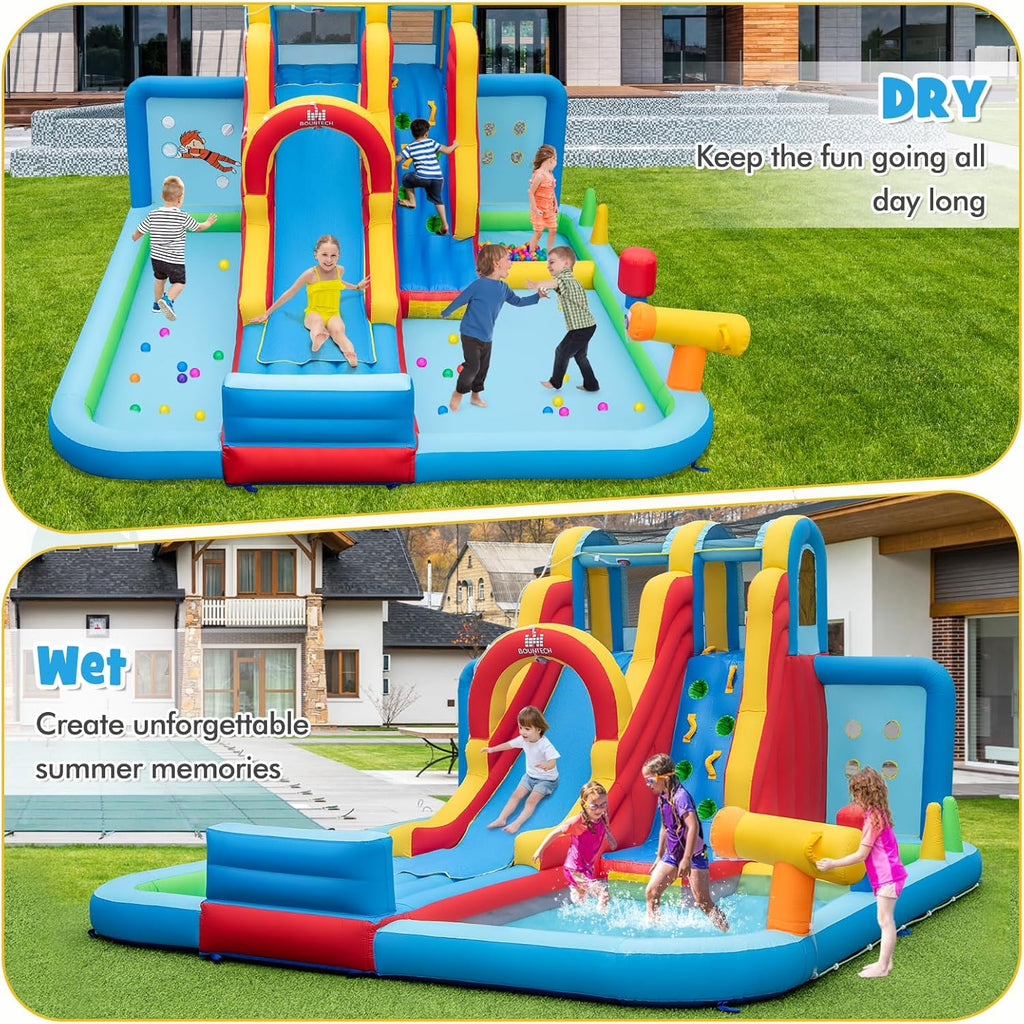 Inflatable Water Slide, 14 x13FT Kids Mega Waterslide Park w/Super Long Slide for Racing Fun, Ball Pit & Ring-toss