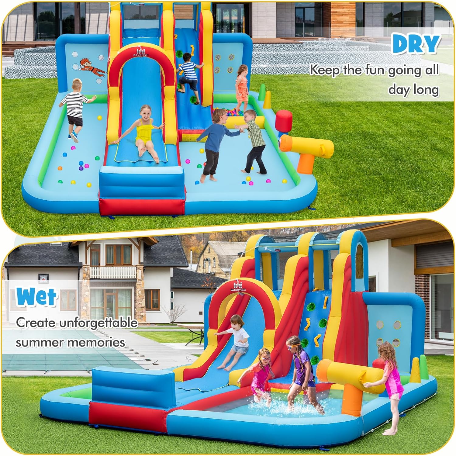 Inflatable Water Slide, 14 x13FT Kids Mega Waterslide Park w/Super Long Slide for Racing Fun, Ball Pit & Ring-toss