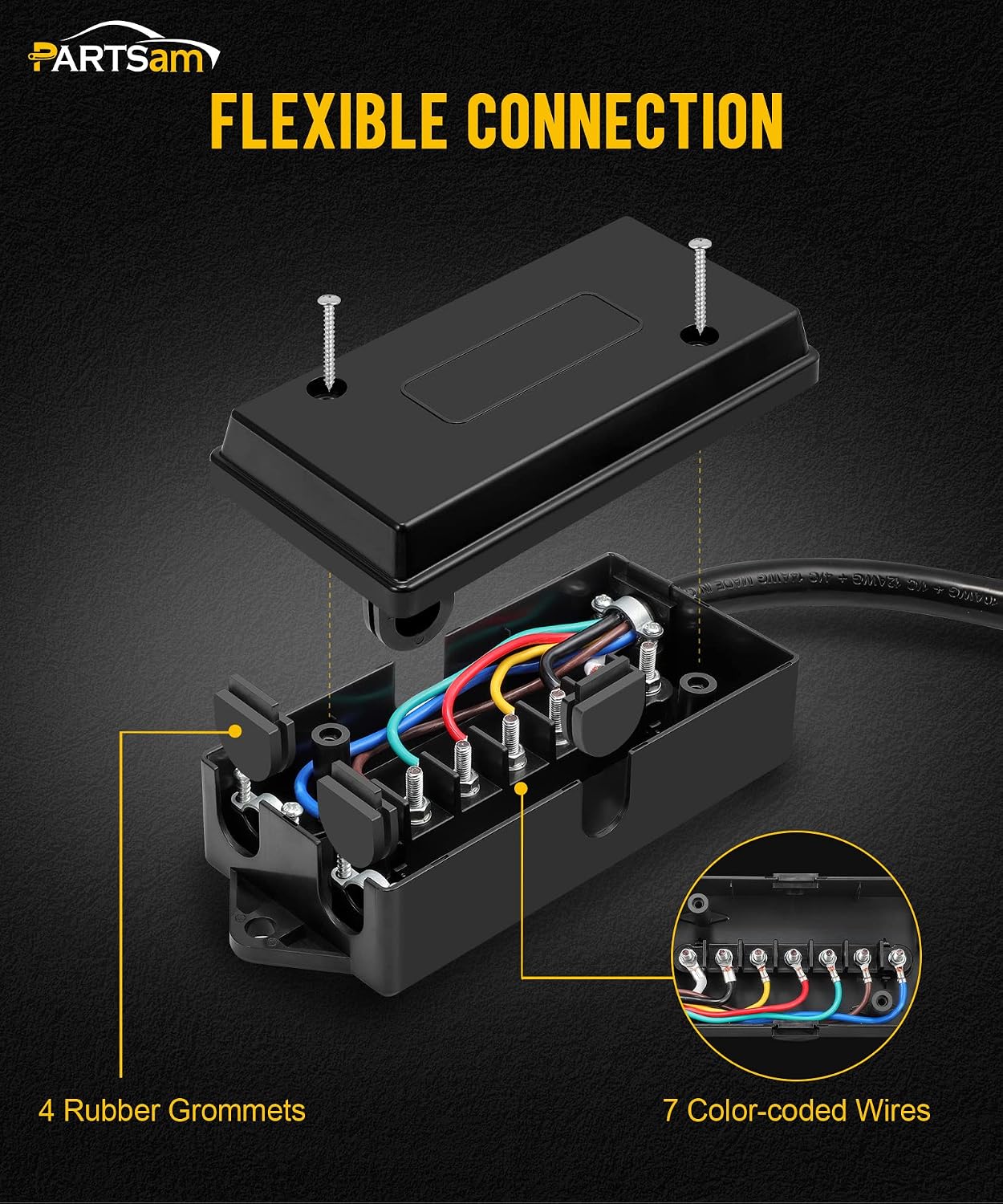 7 Way Trailer Wiring Harness Kit 8ft Trailer Cord 12V Breakaway Switch and Plug Holder Trailer Connector Cable Wiring