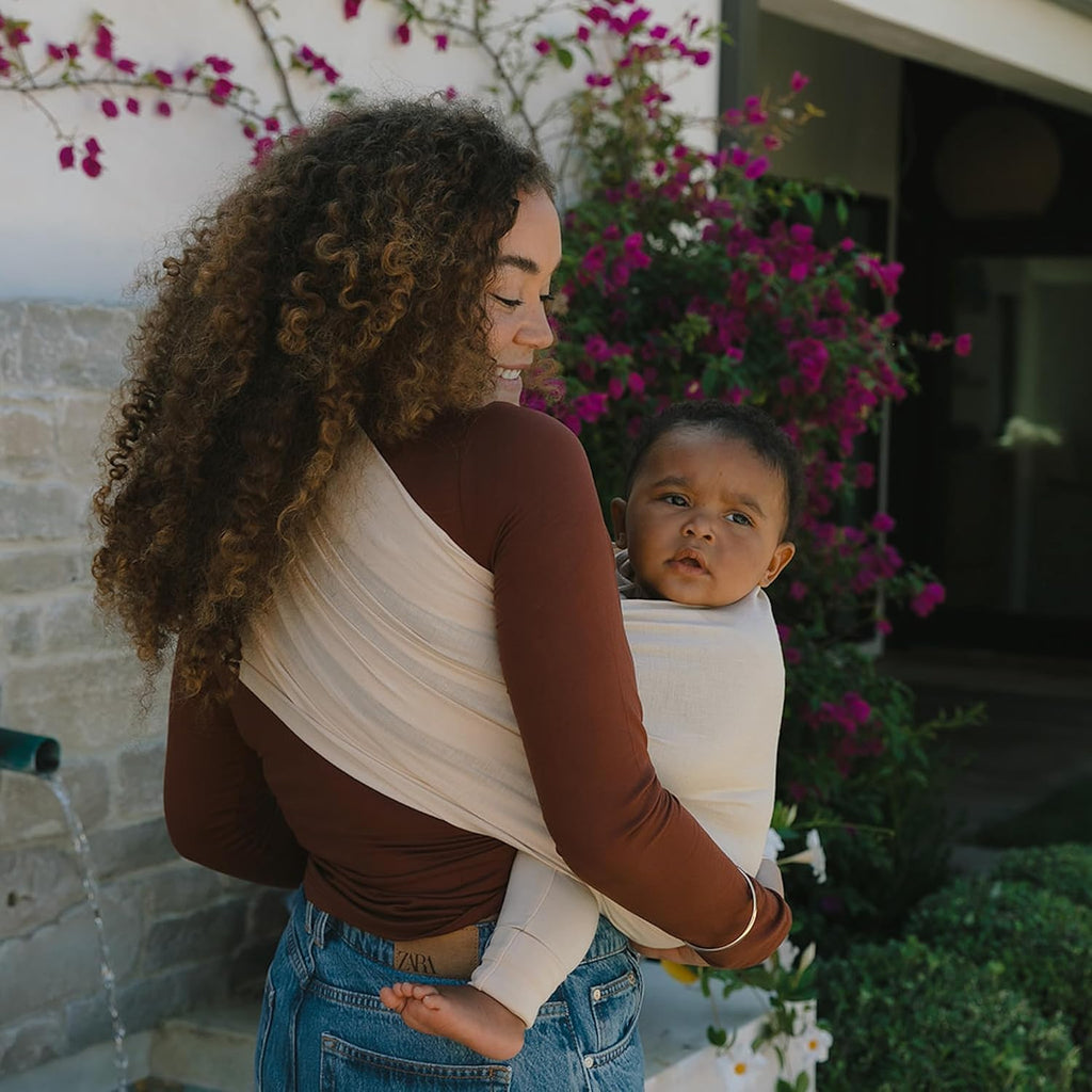 Ring Sling Baby Carrier - 0-36 Months (up to 35 lbs) - Standard (74") Sparrow & Rose Gold Ring - Front, Hip or Back
