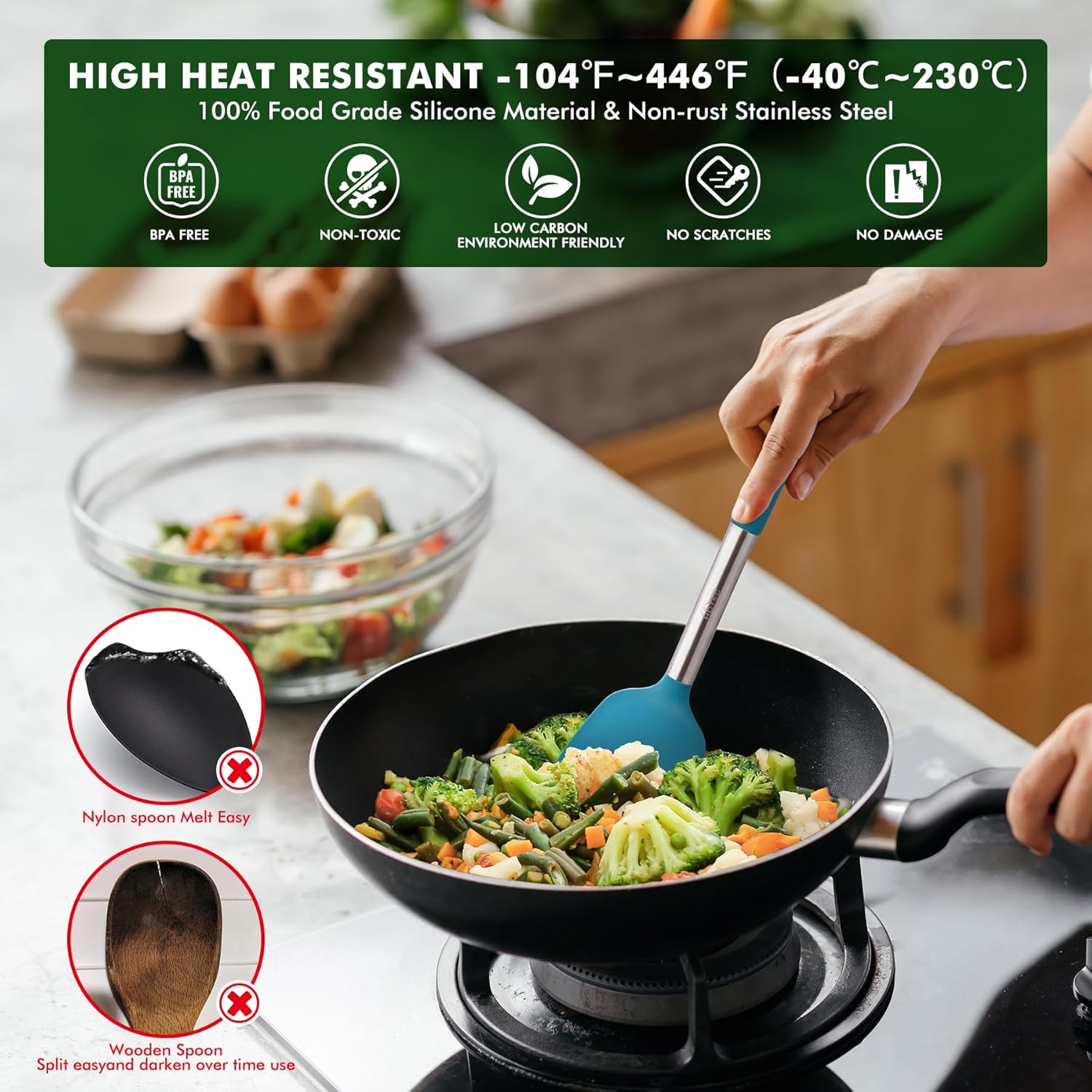 446°F Heat Resistant Silicone Kitchen Utensils, Cooking Utensil Set, Spatula Set, BPA Free, Kitchen Gadgets, Utensils