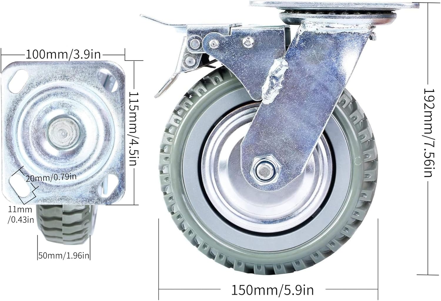 4 Pack Heavy Duty Plate Casters Set, 6 inch 360° Swivel Wheel | with Brake Anti-Skid Ball Bearing Castor Wheels(All