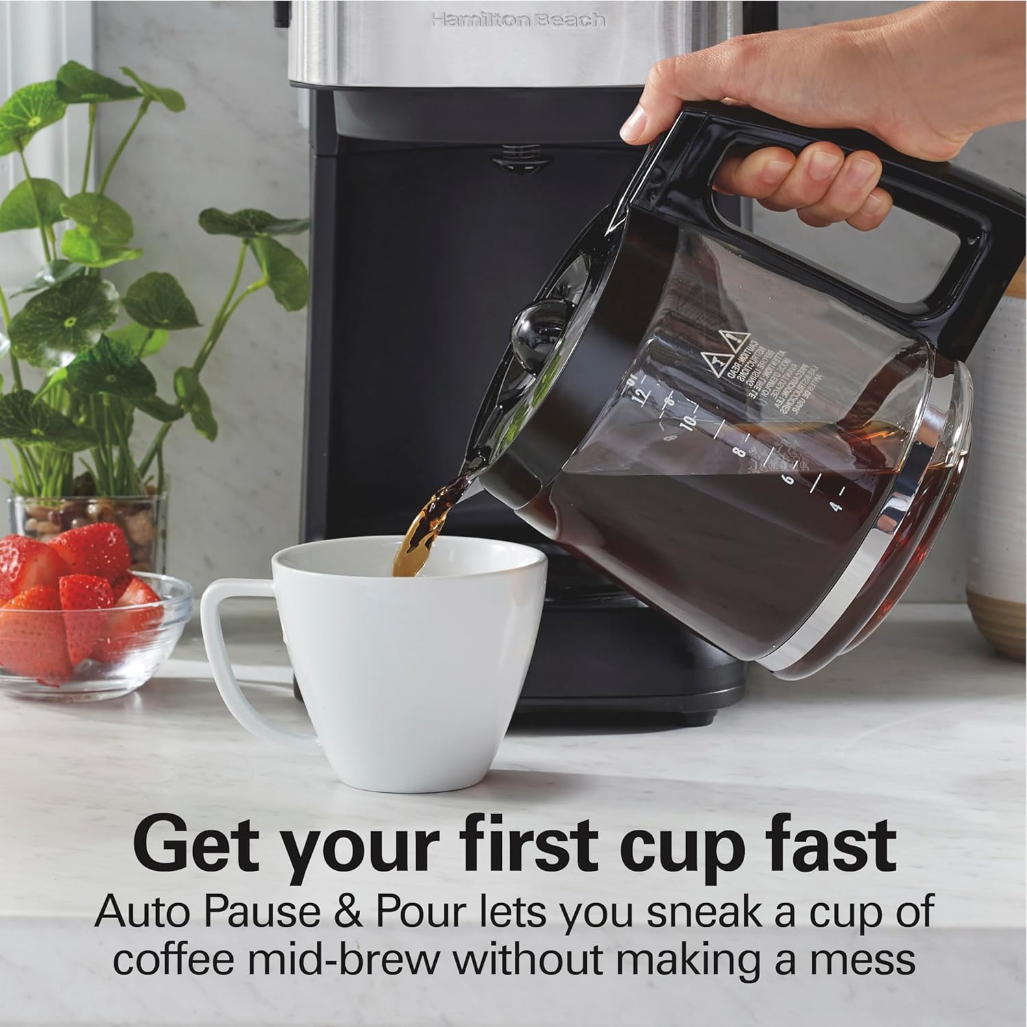 FrontFill 12 Cup Programmable Drip Coffee Maker | Regular & Bold Brew Options | Auto Pause and Pour | Glass Carafe |
