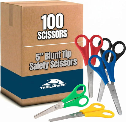 (100 Pack) Kids Safety Scissors, 5-Inch Blunt Tip, Assorted Color Classroom Scissors for School Supplies, Arts