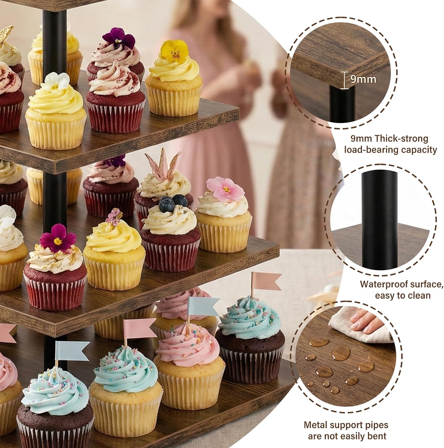 Wooden 4 Tier Cupcake Stand for 50 Cupcakes,Cupcake Holder,Cupcake Tower,Tiered Tray Stand for Birthday Bar Décor
