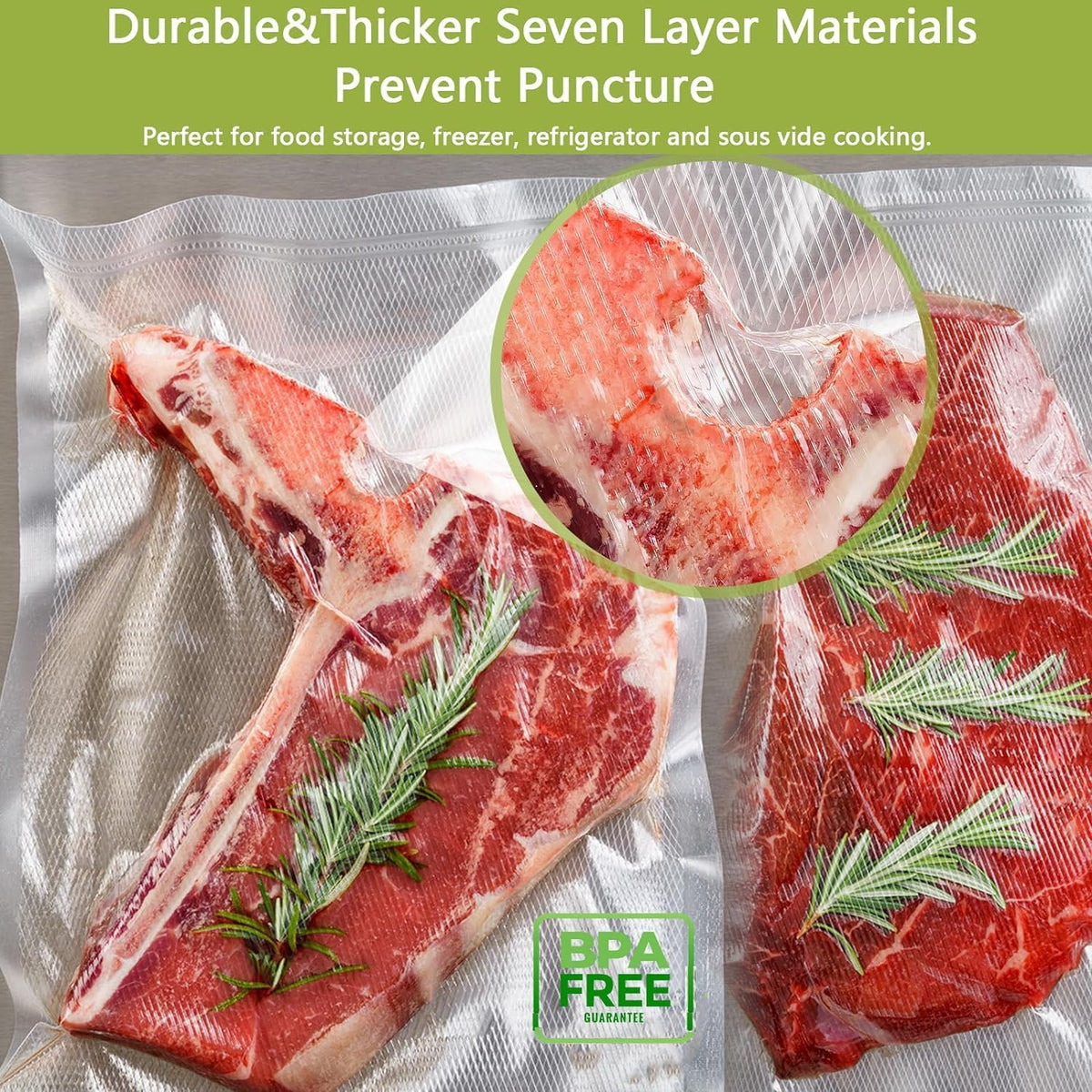 8 Pack 8"x20'(8Rolls) Thickened Vacuum Sealer Bags For Food, Textures on Both Sides, Smell-Proof, Heavy Duty for