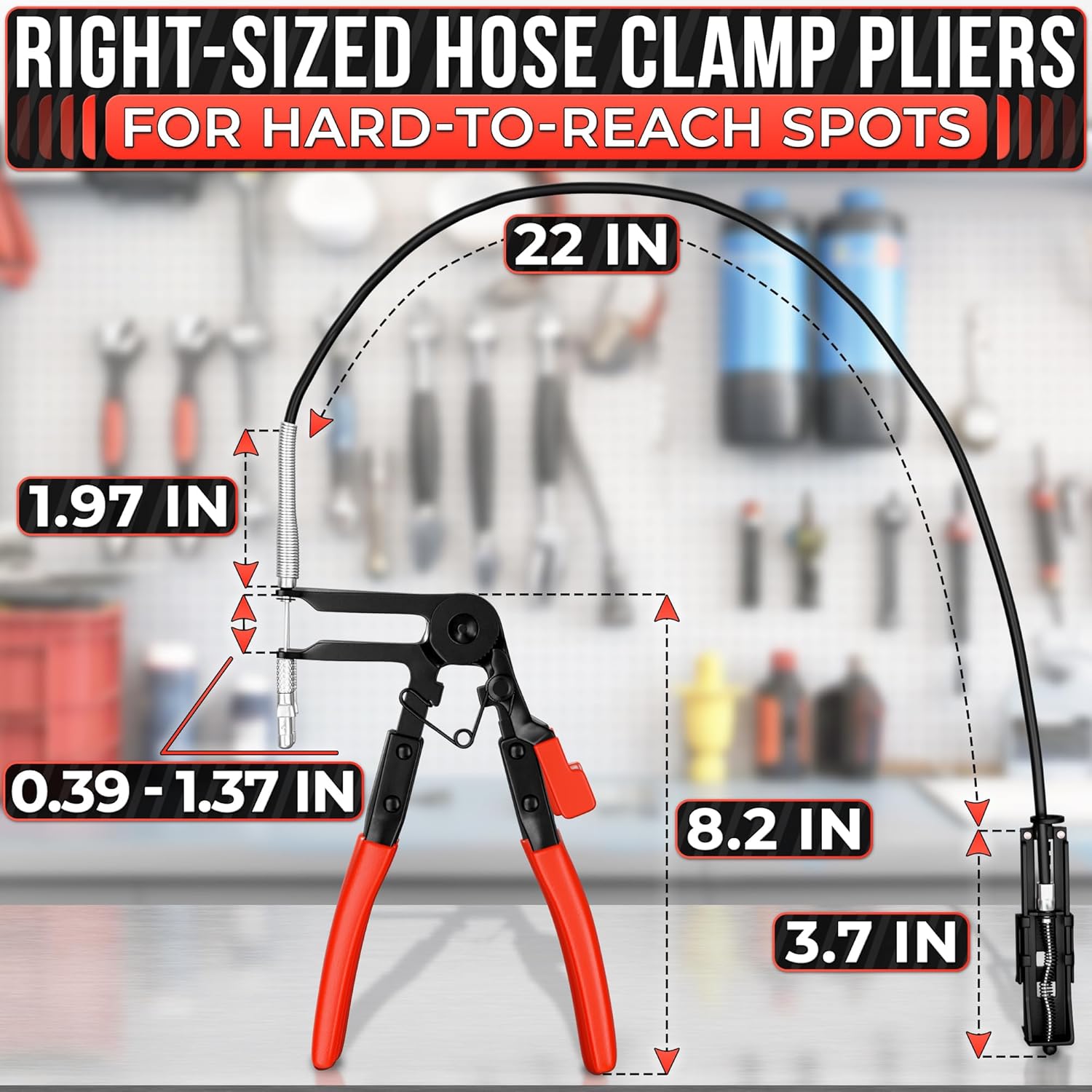 Flexible Hose Clamp Pliers, Fits 0.39"-1.97" Clamps, Carbon Steel Body | Radiator Hose Clamp Tool with Ratchet