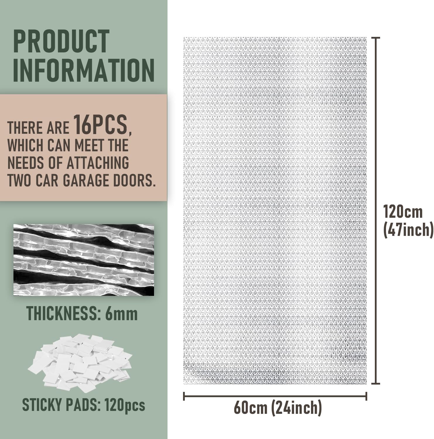 16p 24"x47" Garage Door Insulation Kit, 6mm Double Bubble Reflective Foil