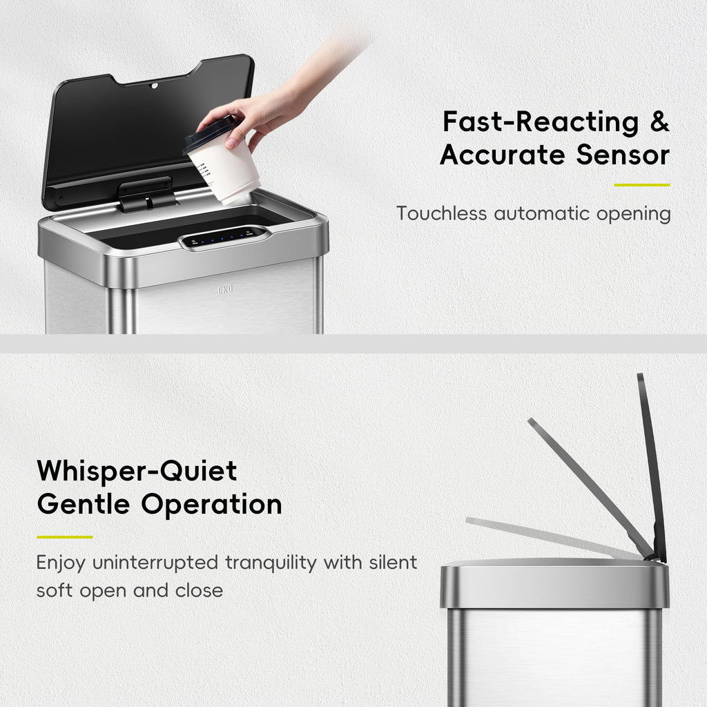 Mirage-T 50 Liter / 13.2 Gallon Touchless Rectangular Motion Sensor Trash Can or Recycling Bin, Brushed Stainless